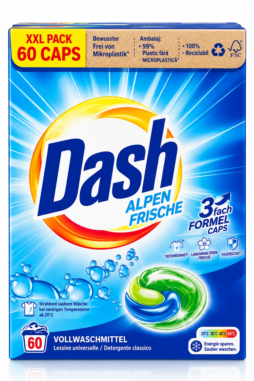 Dash Alpen Frische 3in1 – Capsule pentru spalarea rufelor, 60 buc. 1,59 kg