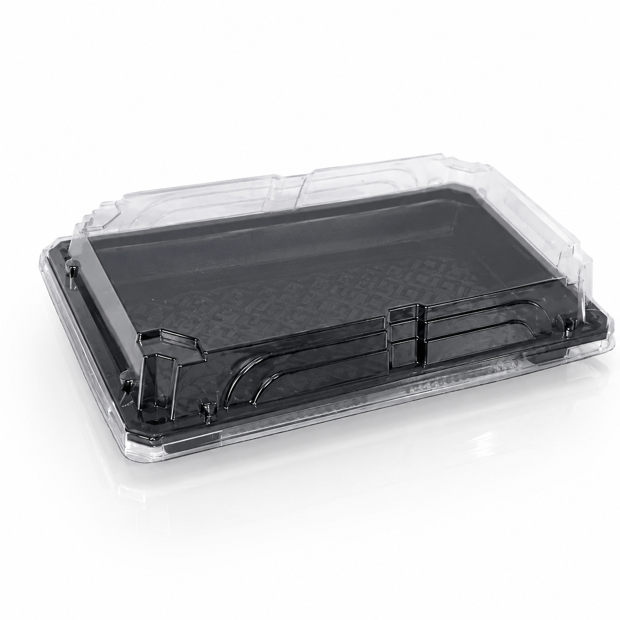 Caserola PET pentru sushi, 216*136*50 mm, cu fund negru