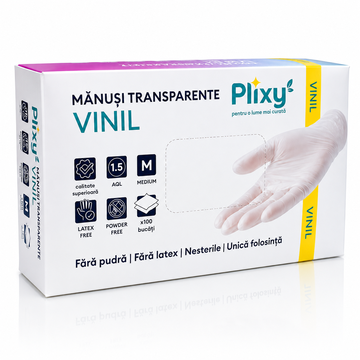 Manusi din vinil, M, transparent (100 buc)