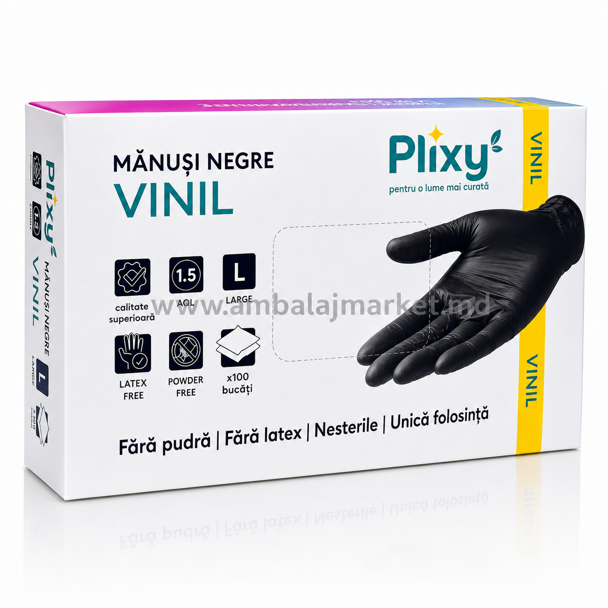 Manusi din vinil, L, negru (100 buc)
