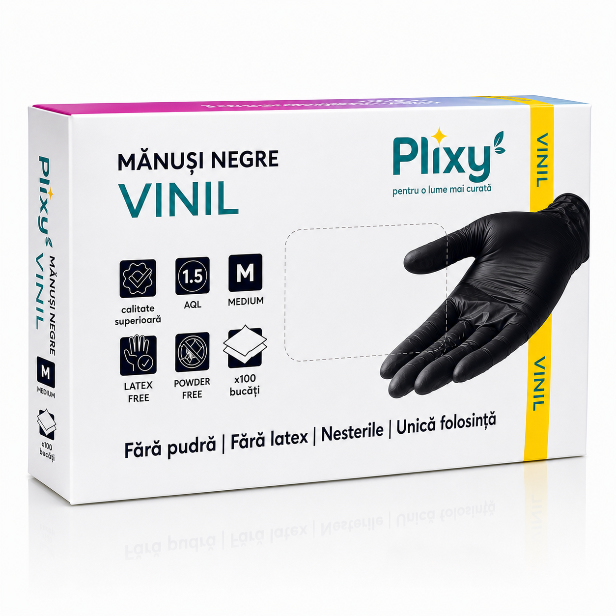 Manusi din vinil, M, negru (100 buc)