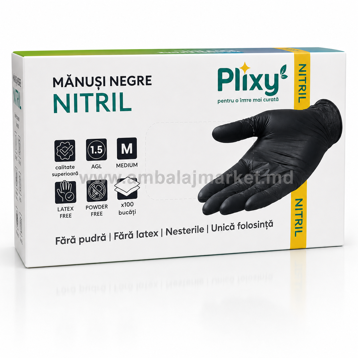 Manusi din nitril, M, negru (100 buc)