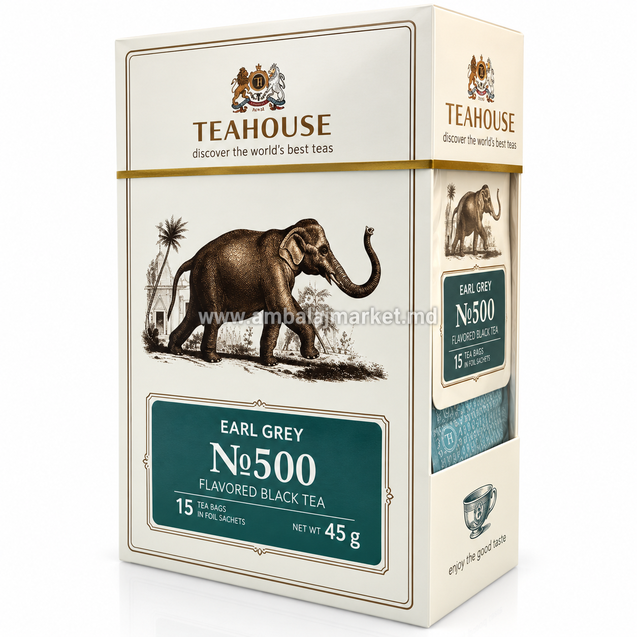 Ceai TEAHOUSE Perfect Cup Earl Grey, 15 pliculețe × 3 g